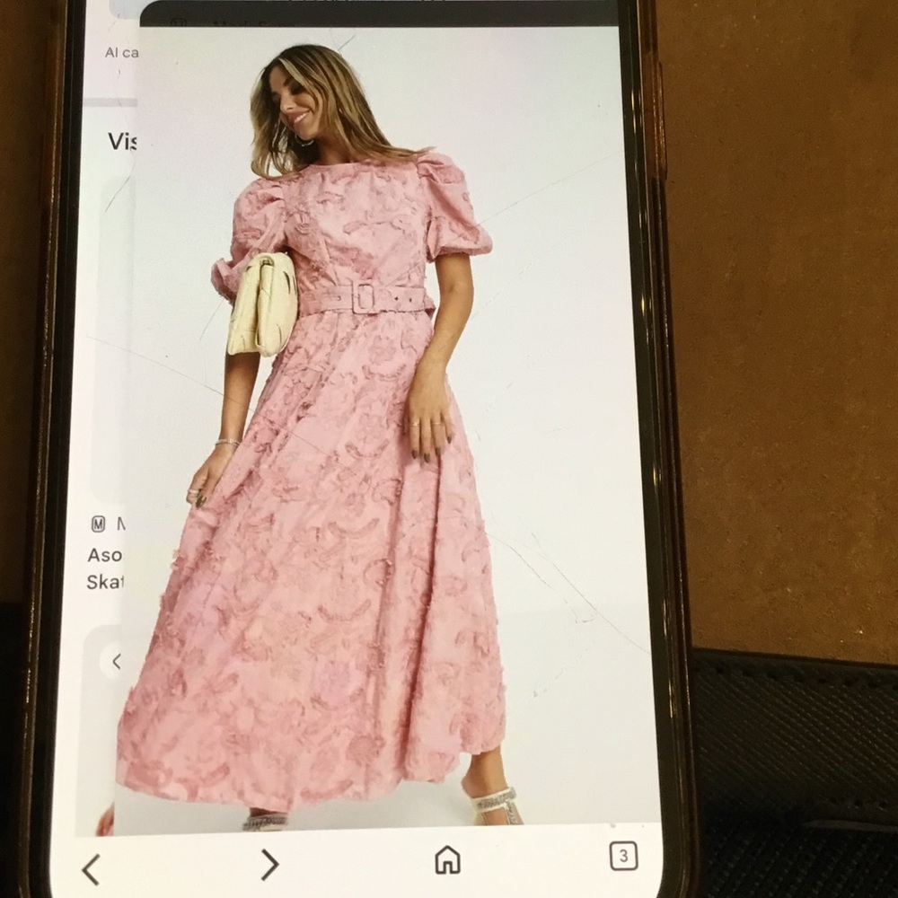 NWT ASOS Belted Midi/ Maxi Skater Dress in Textured Pink Jacquard.